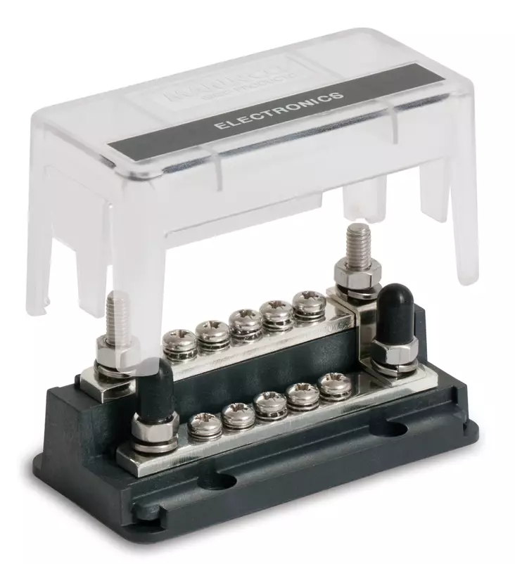 BEP Z Bus Bar Pro Installer With Cover 4x Studs 6mm (1/4") And 10x Screw Terminals 4mm (5/32") 2x200A 50V DC (Bulk) - Kytkentärimat - 777-Z10W-200-B - 1