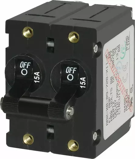 Blue Sea Systems Circuit Breaker A-Series Double Pole Toggle 15A Black - Automaattisulakkeet - 7234-BSS - 1