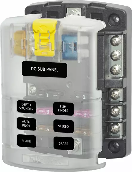 Blue Sea Systems Fuse Block ST-Blade 6 Circuits with Grounding/cvr (Bulk) - Sulakepohjat - 5025B-BSS - 1