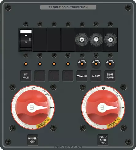 Blue Sea Systems Panel DC Battery Management Triple Bank With Emergency Cross Connect Incl 2x6011-BSS - Pääkytkinpanelit - 8689-BSS - 1