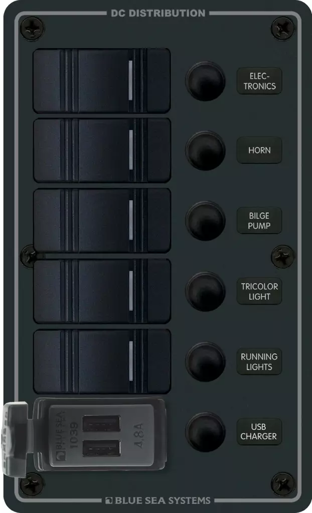 PANEL H2O CB USB 12/24VDC 5POS VERT BL - Vesitiiviit panelit - 8521-BSS - 1