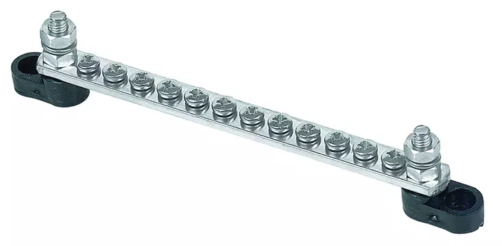BEP Bus Bar Single 12x 4mm Screw Terminal 2x 6mm Input Stud 100A No Covers (Bulk) - Kytkentärimat - BB-12W-2S - 1