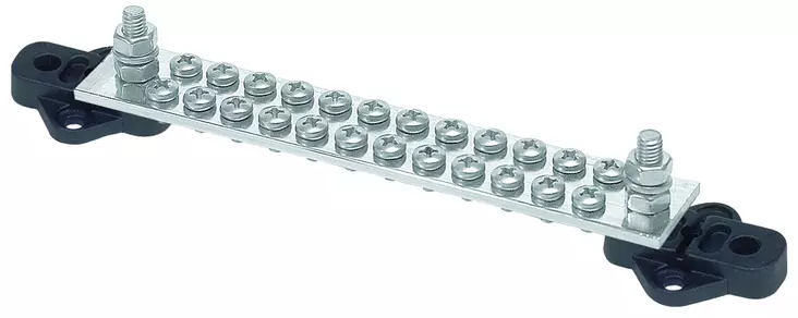 BEP Bus Bar Single 24x 4mm Screw Terminal 2x 6mm Input Stud 150A No Covers (Bulk) - Kytkentärimat - BB-24W-2S - 1
