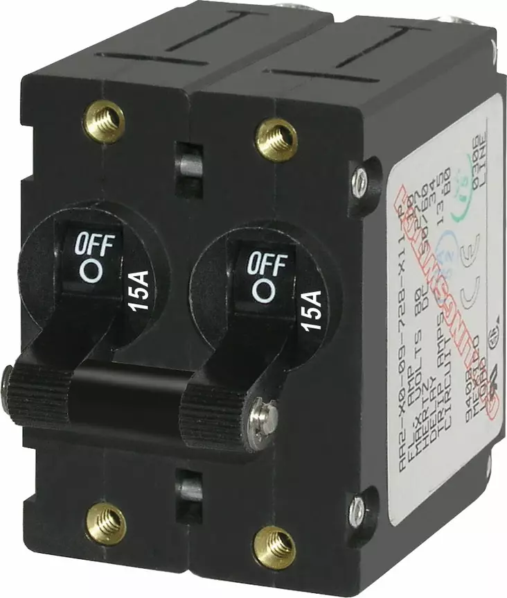 Blue Sea Systems Circuit Breaker A-Series Double Pole Toggle 15A Black - Automaattisulakkeet - 7234-BSS - 1