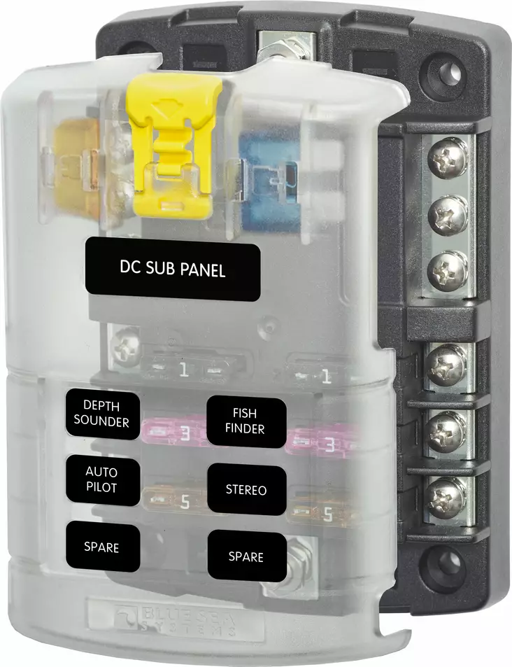 Blue Sea Systems Fuse Block ST-Blade 6 Circuits with Grounding/cvr (Bulk) - Sulakepohjat - 5025B-BSS - 1