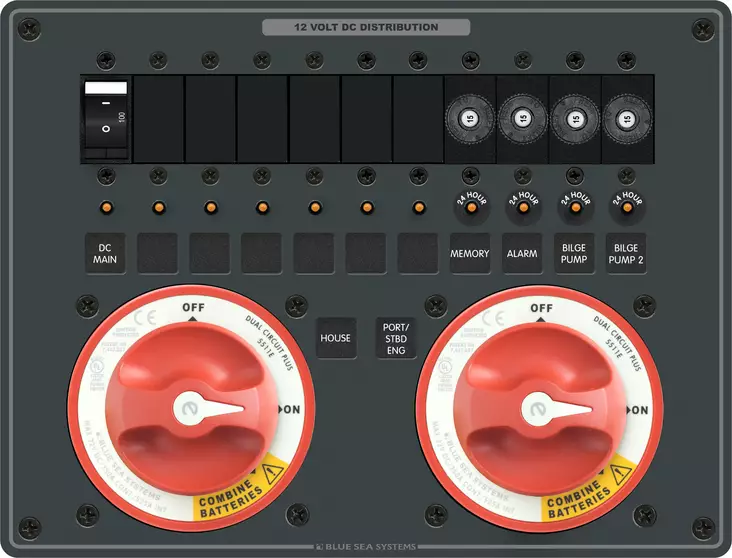 Blue Sea Systems Panel DC Battery Management Triple Bank With Emergency Cross Connect Incl 2x5511e-BSS - Pääkytkinpanelit - 8693-BSS - 1