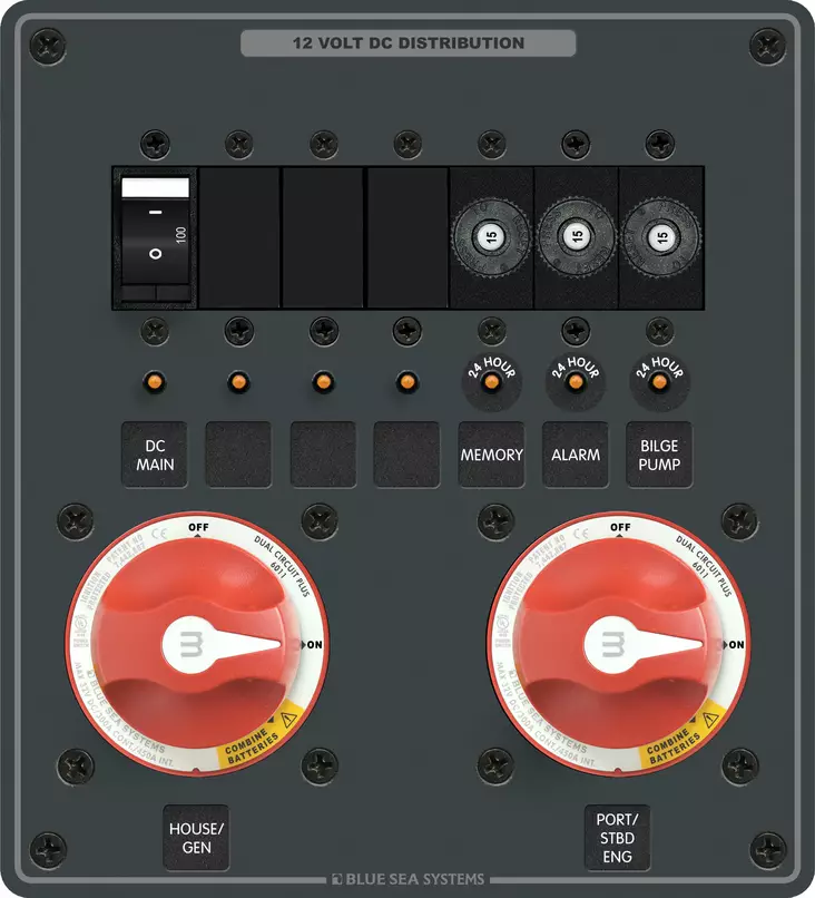Blue Sea Systems Panel DC Battery Management Triple Bank With Emergency Cross Connect Incl 2x6011-BSS - Pääkytkinpanelit - 8689-BSS - 1