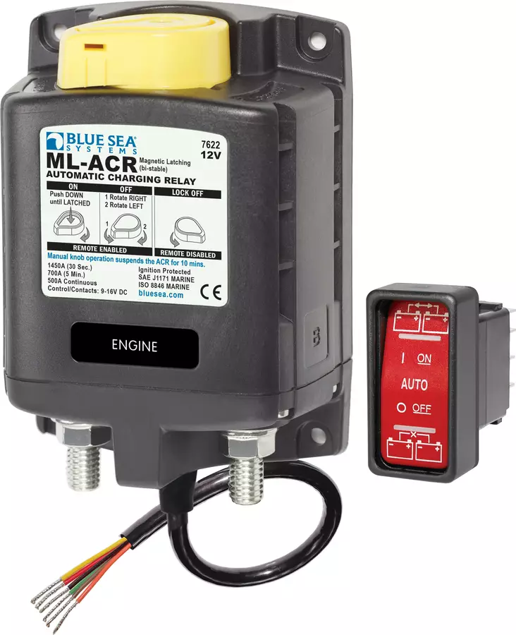 Blue Sea Systems Solenoid ML 500A 12V ACR With Manual Control (incl 2146-BSS Switch) - Akkulaturien lisätarvikkeet - 7622-BSS - 1
