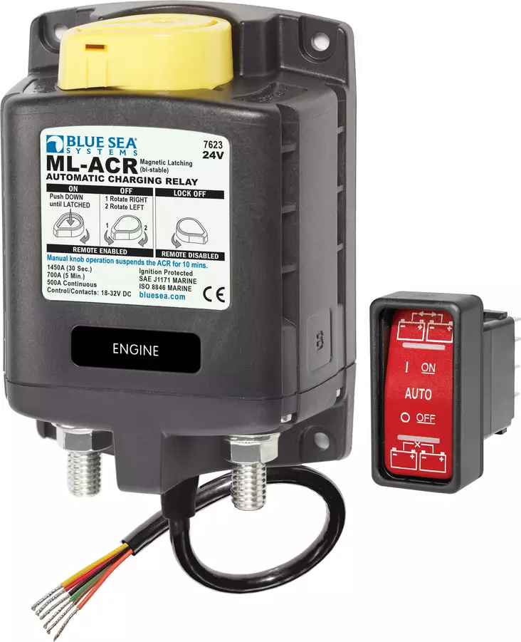 Blue Sea Systems Solenoid ML 500A 24V ACR With Manual Control (incl 2146-BSS Switch) - Akkulaturien lisätarvikkeet - 7623-BSS - 1