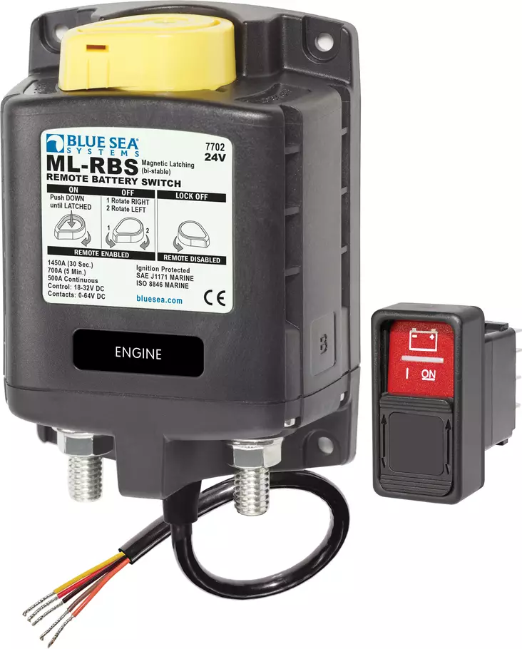 Blue Sea Systems Solenoid ML 500A 24V RBS With Manual ControlCont (incl 2145-BSS Switch) - Sähköiset pääkytkimet - 7702-BSS - 1